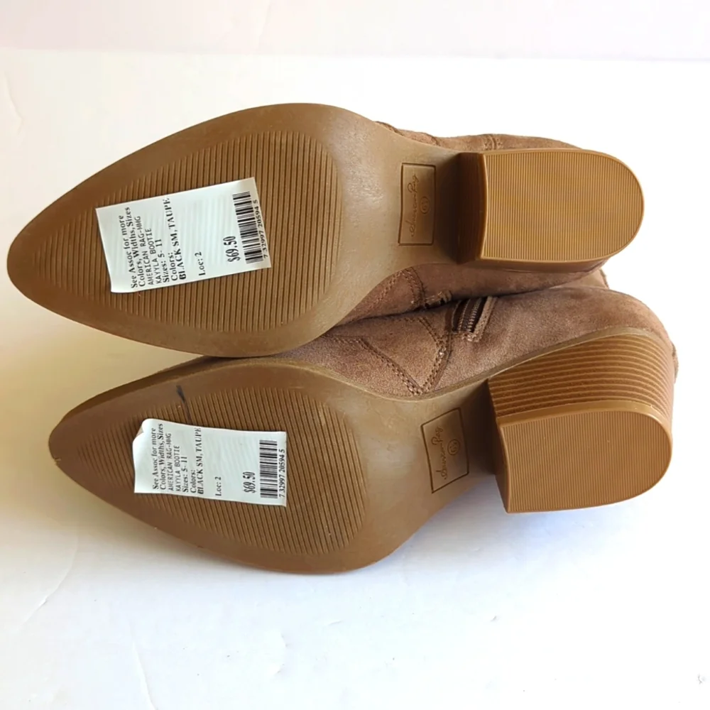 American Rag Tan Kayyla Booties Pointed Toe Faux Suede Inside Zip Size 6.5